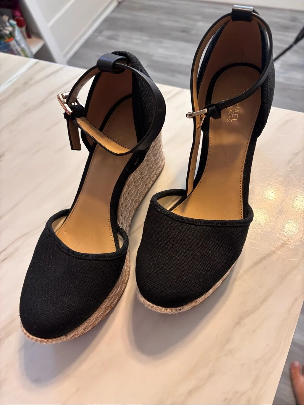 Michael Kors Black Espadrille Wedge Sandals – Ankle Strap Platform Heels
